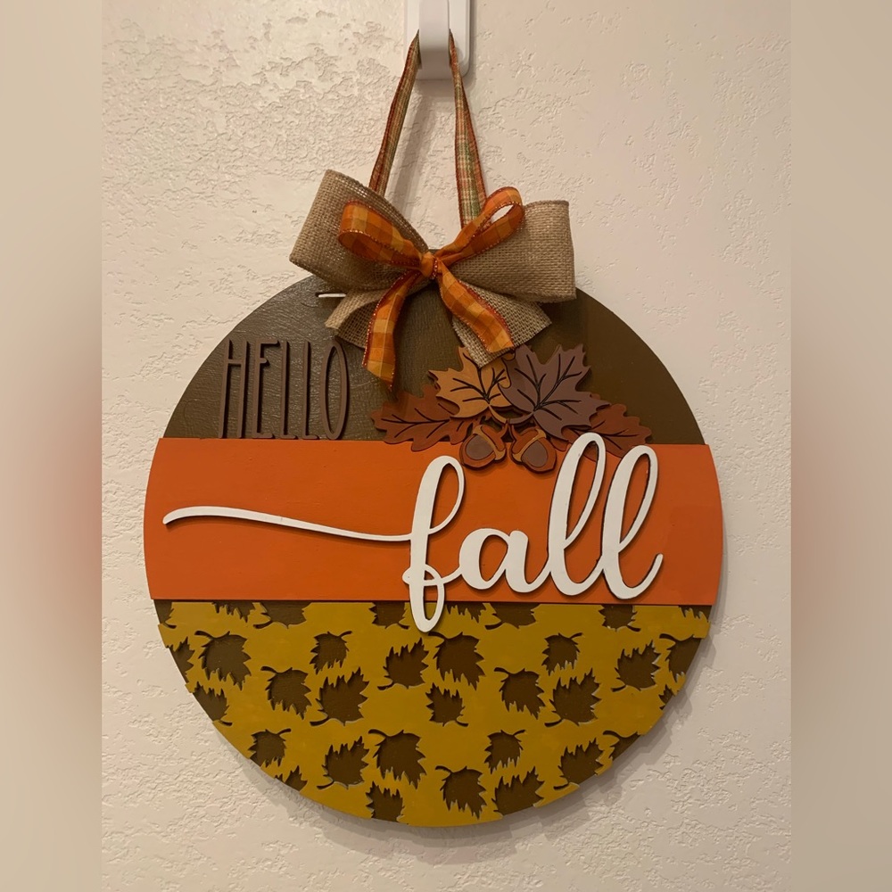 Hand Crafted Wooden  “Hello Fall “ Door Hanger Laser Cut